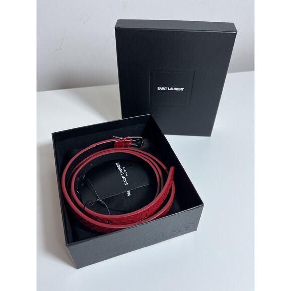 NWT! $445 YSL Saint Laurent Pitone Python Lacquer RED Cherry Skinny Belt 95 Cm - Picture 9 of 11
